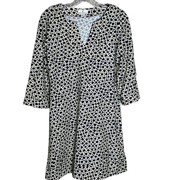 Jude Connally Megan Geometric 3/4 Sleeve A-Line Mini Dress Small Navy Blue/White - Picture 1 of 5